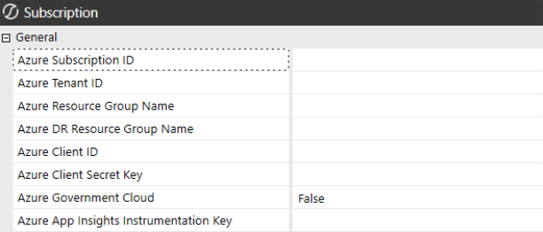 Azure Subscription Settings dialog box